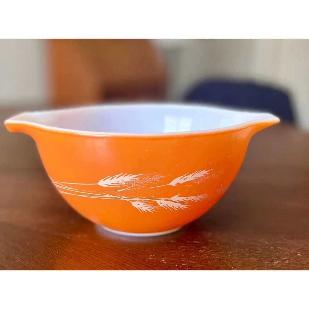 Pyrex Mixing Bowl Unisex 750ml Orange Excellent Autumn Harvest Wheat 441 Vintage